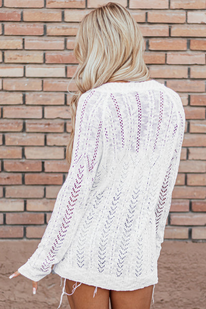 Weiße solide strickjacke mit offenem schnitt