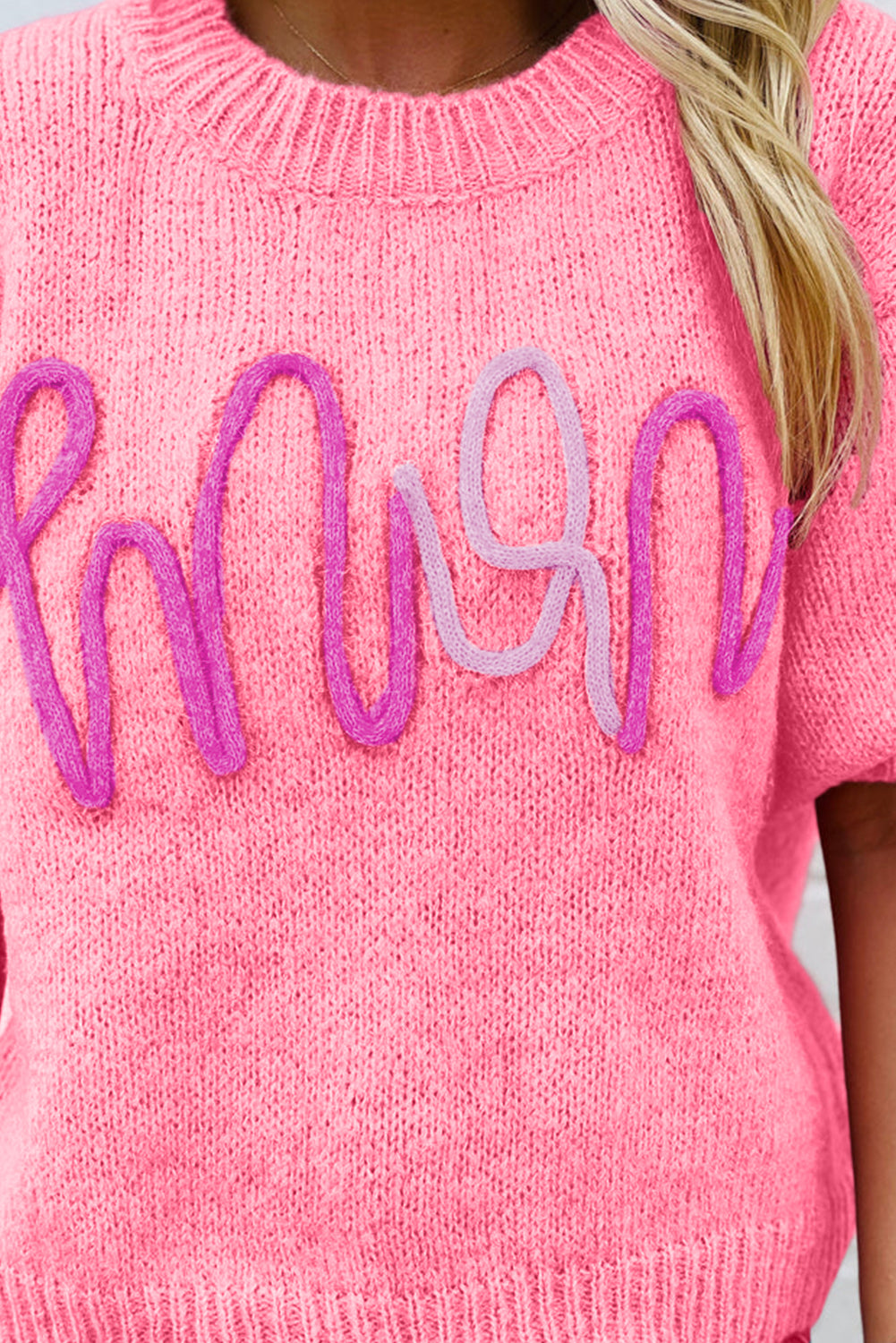 Bonbon mom tinsel front short sleeve pullover