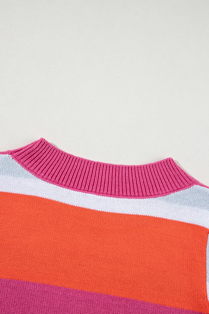 Mehrfarbiger kurzarmpullover mit farbblockmuster und kurzen ärmeln