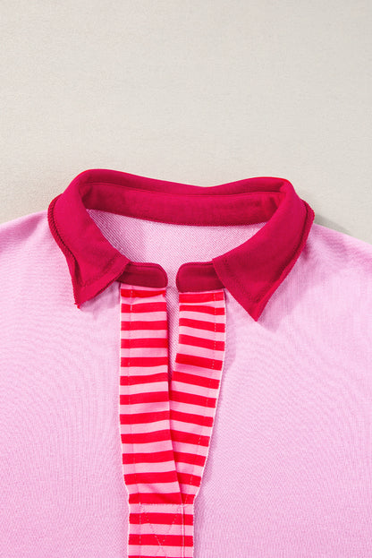Rosa streifen colorblock patchwork kurzarm-t-shirt kleid