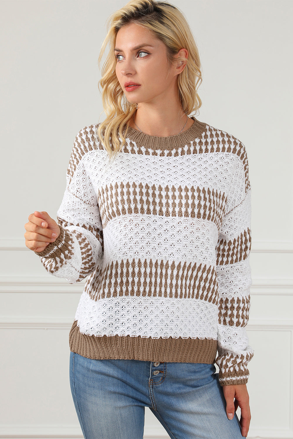 Multicolour vertikale streifen zwei töne drop shoulder pullover