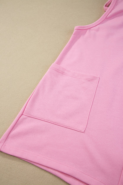 Rosa ärmelloser jersey-strampler mit v-ausschnitt und taschen