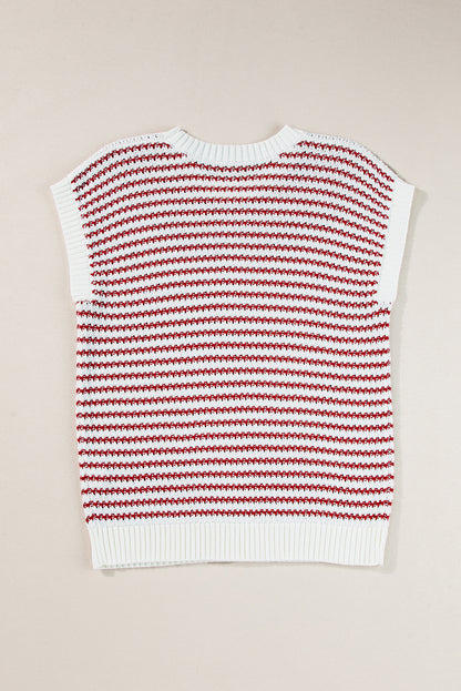 Rot gestreifte, gerippte weste mit lockerer passform und gestricktem pullover