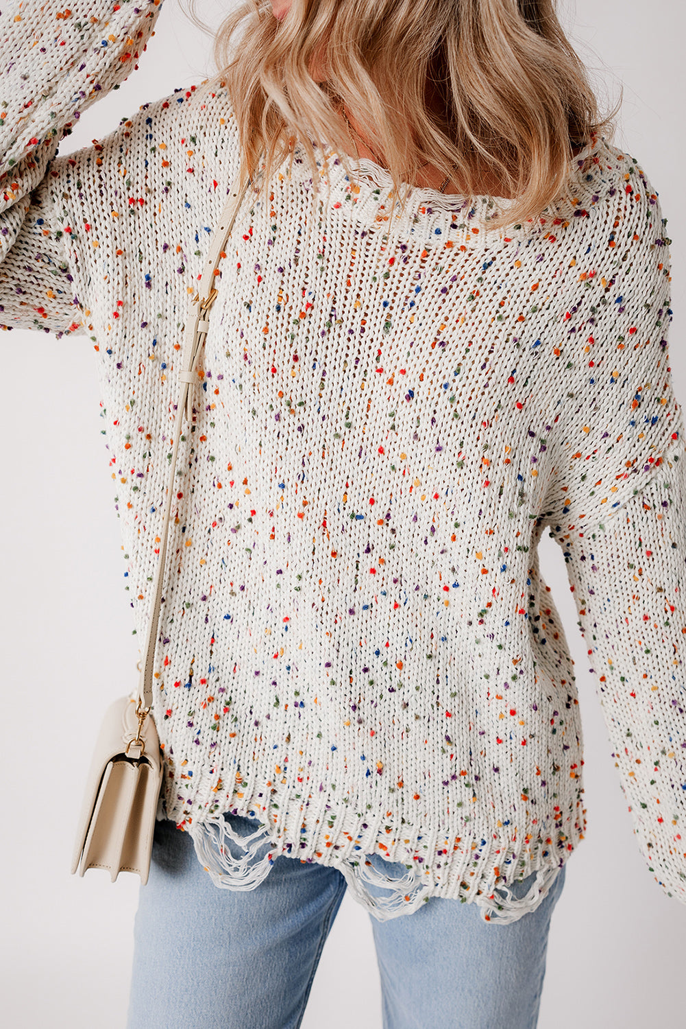 Weißer bunter konfetti distressed strickpullover