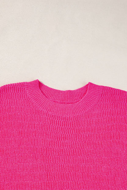 Rose red scalloped short sleeve sommer pullover top