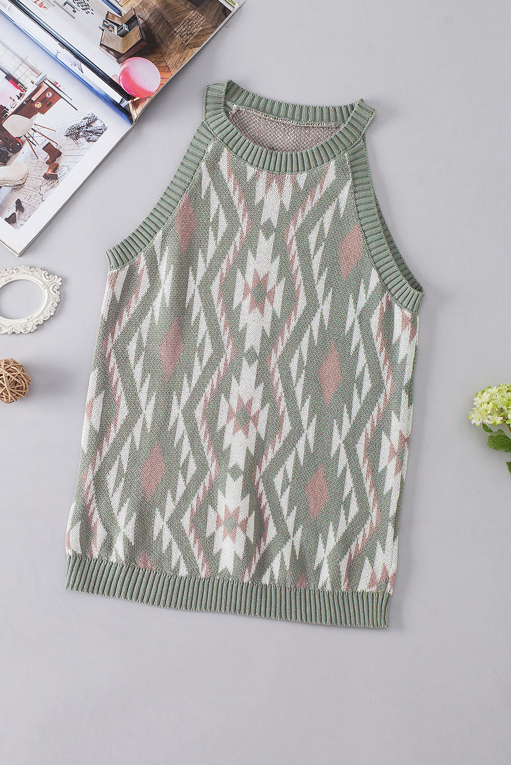 Laurel green western tribal aztekenmuster pullover tank stricken