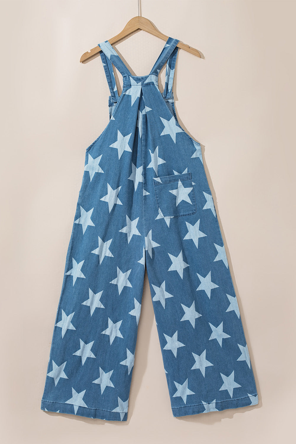 Star print geknöpftes band falte weites bein denim overall