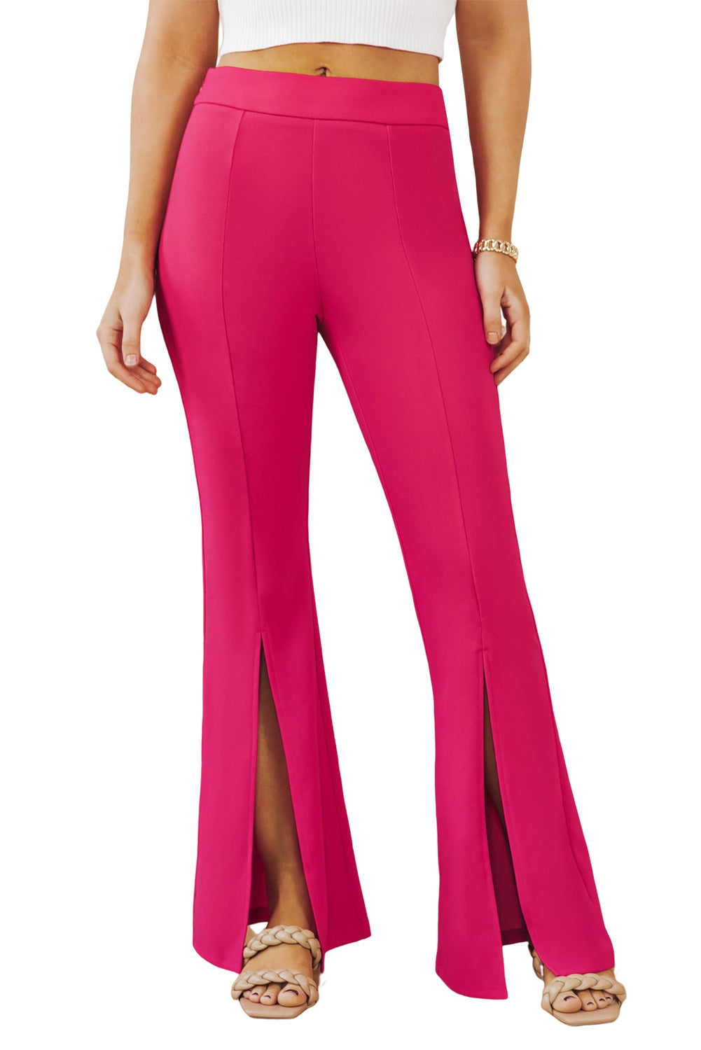 Rose hose mit geteiltem saum und hoher taille