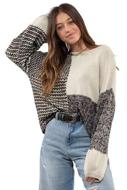 Schwarzer neutraler colorblock pullover zum binden