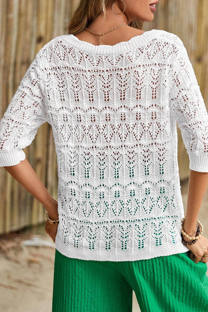 Weißer frenchy hollow out strickcardigan mit v-ausschnitt