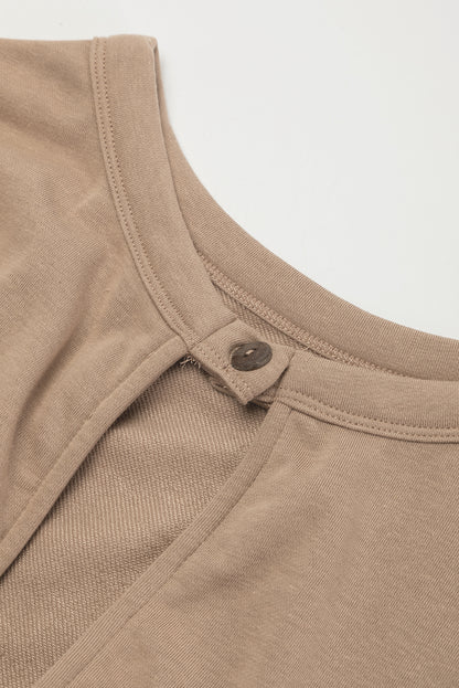 Light french beige cap sleeve open back drawstring jogger jumpsuit