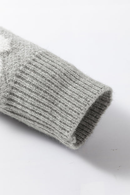 Grauer pullover mit floralem muster und halbem reißverschluss an der schulter