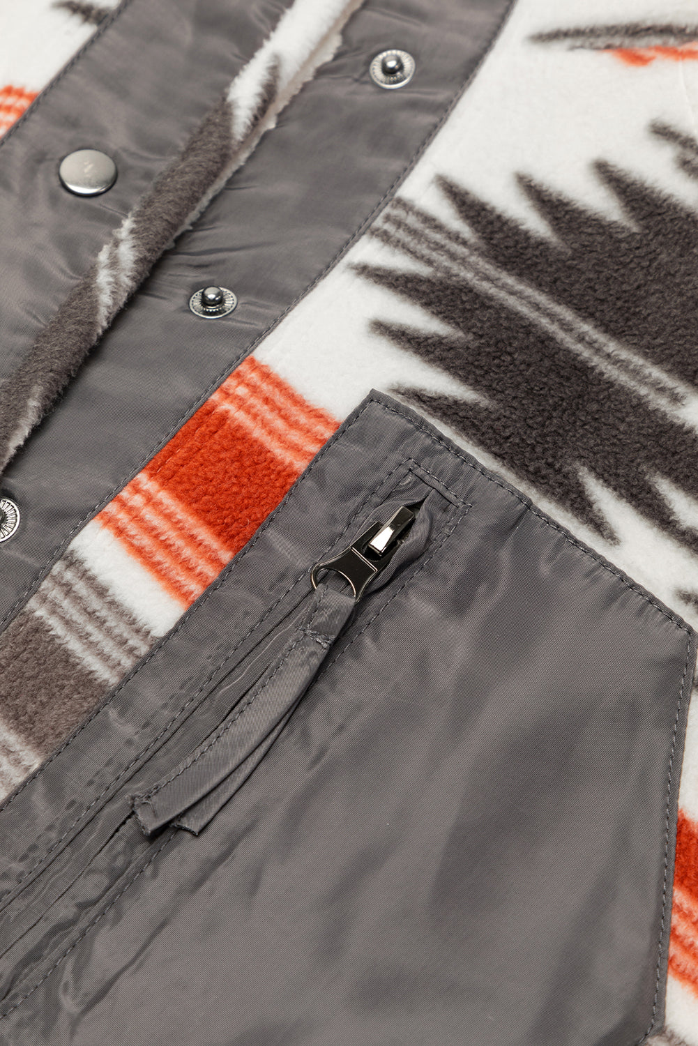 Mehrfarbige azteken fleece patchwork jacke mit druckknöpfen