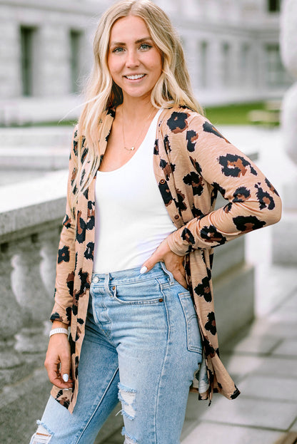 Leopardenmuster cardigan mit offener vorderseite