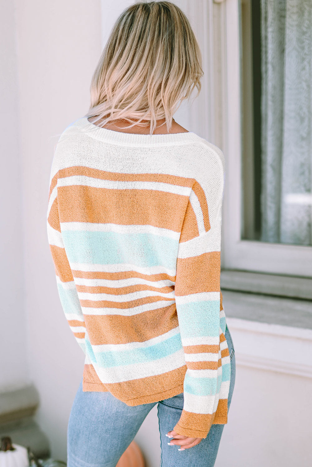 Mehrfarbiger colorblock-streifen langärmeliger geteilter pullover