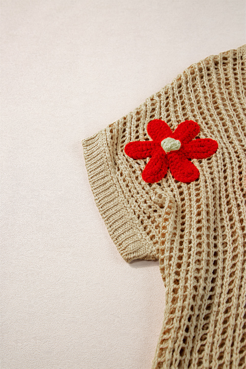 Helles french beige häkelblumen-hohlsaum-pullover-t-shirt