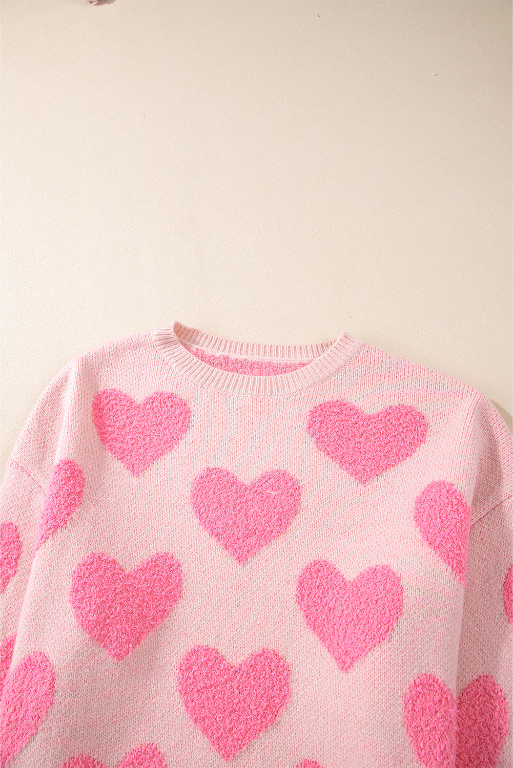 Hellrosa valentinstag herz-jacquard-strickpullover