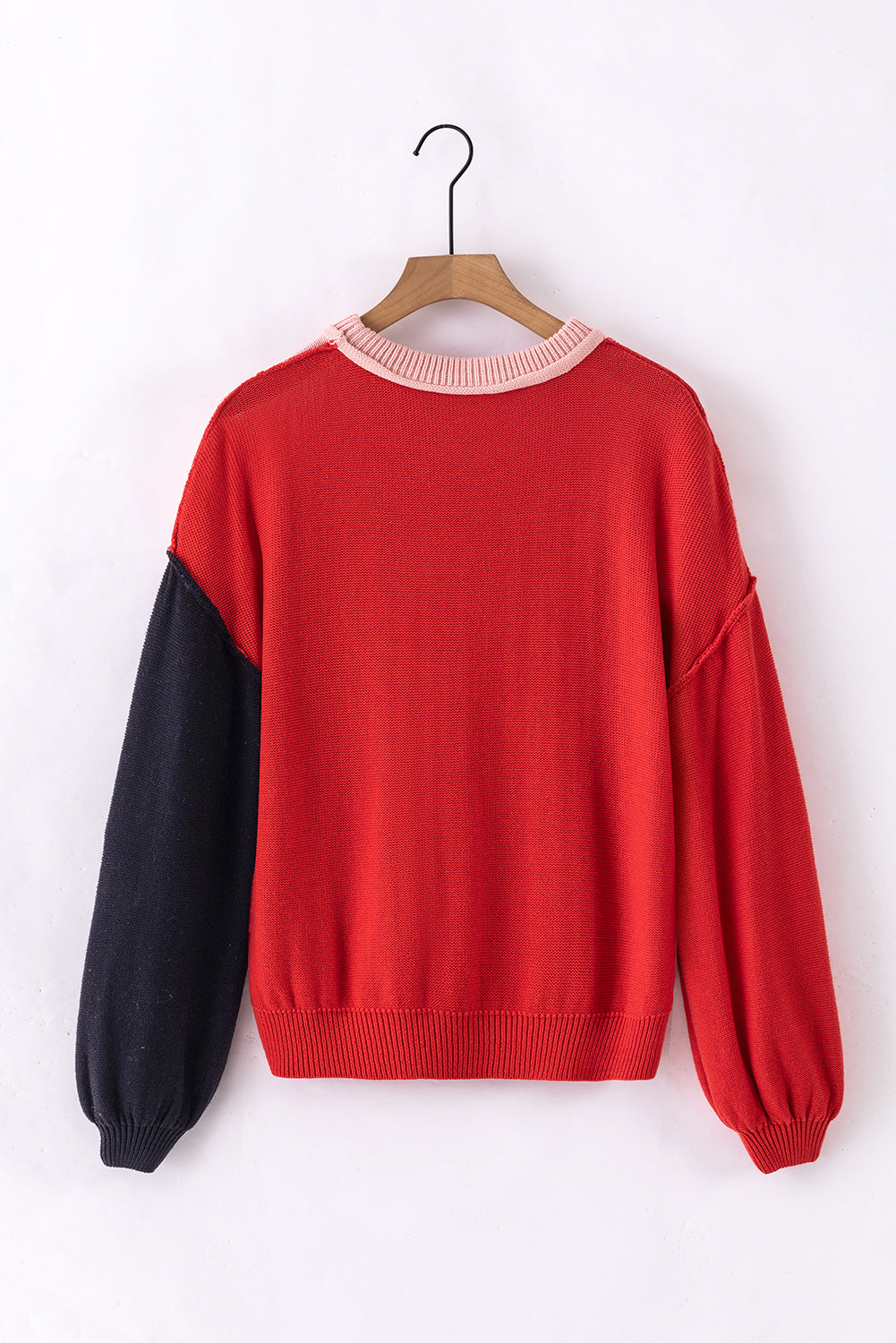 Rosa Colorblock Pullover mit gerippten Ärmeln