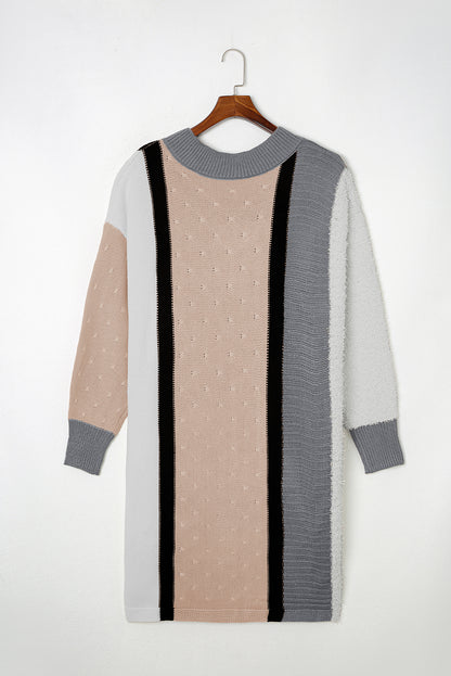 Aprikose gemischte boucl farbe block plus größe pullover kleid