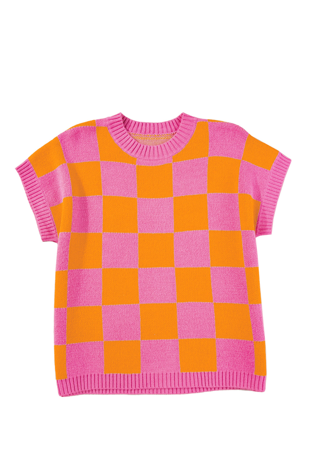 Strawberry pink colorblock plaid pattern ribbed trim sweater tank top