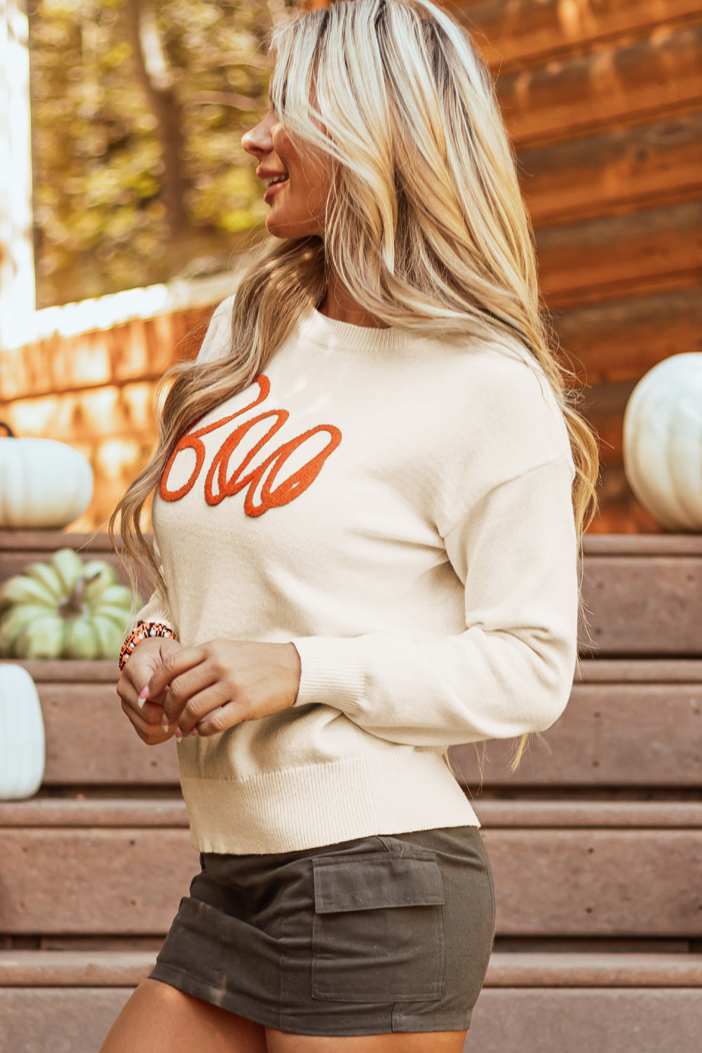 Apricot boo strickmuster gerippter rand drop shoulder pullover