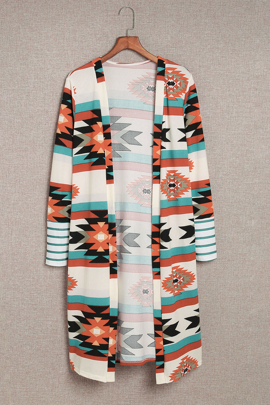 Mehrfarbig geometrisch farbe block offene vorderseite lange strickjacke
