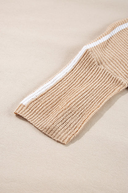 Helles french beige gestreifter pullover mit 3/4 ärmeln und rundhalsausschnitt