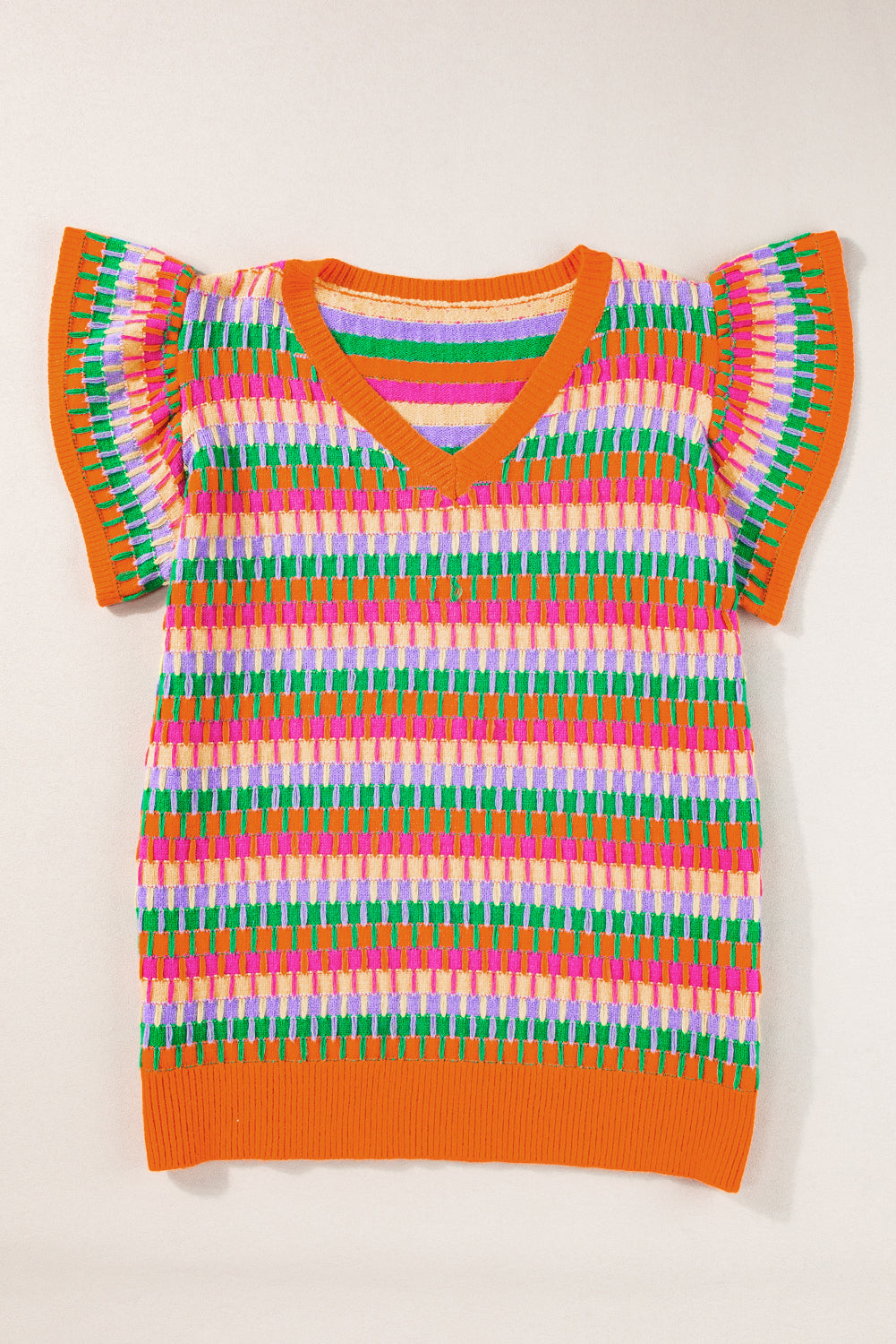 Orange multi flatterärmel strickpullover top