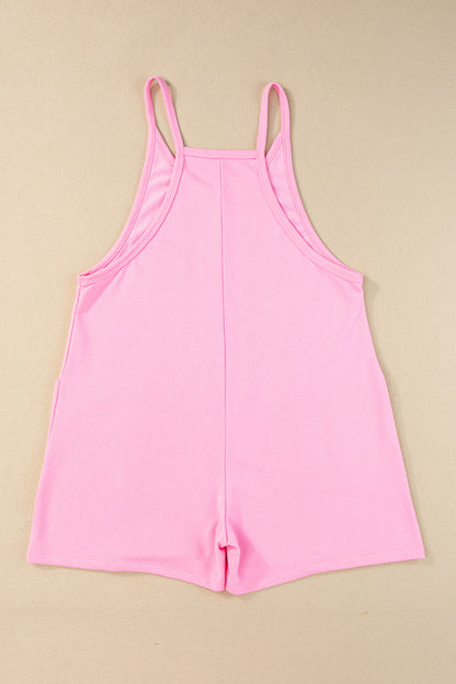 Rosa ärmelloser jersey-strampler mit v-ausschnitt und taschen