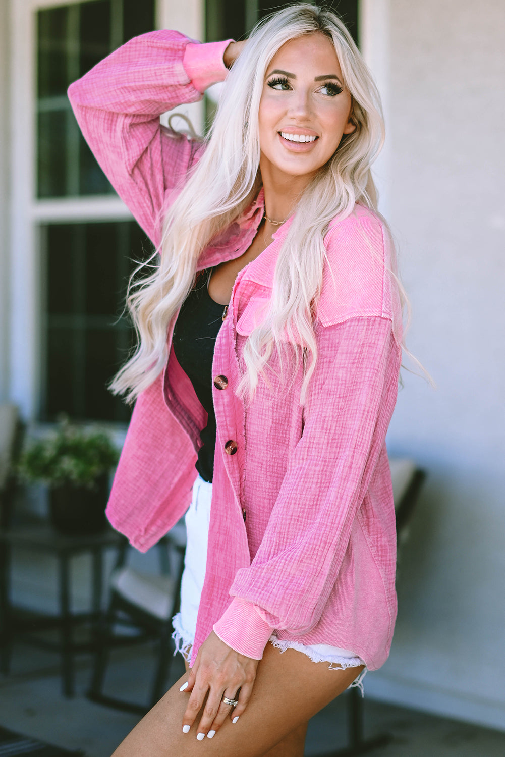 Rose mineral washed cotton shacket