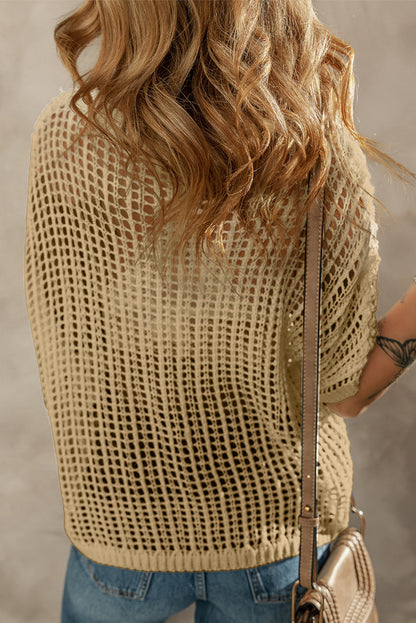 Helles french beige häkelblumen-hohlsaum-pullover-t-shirt