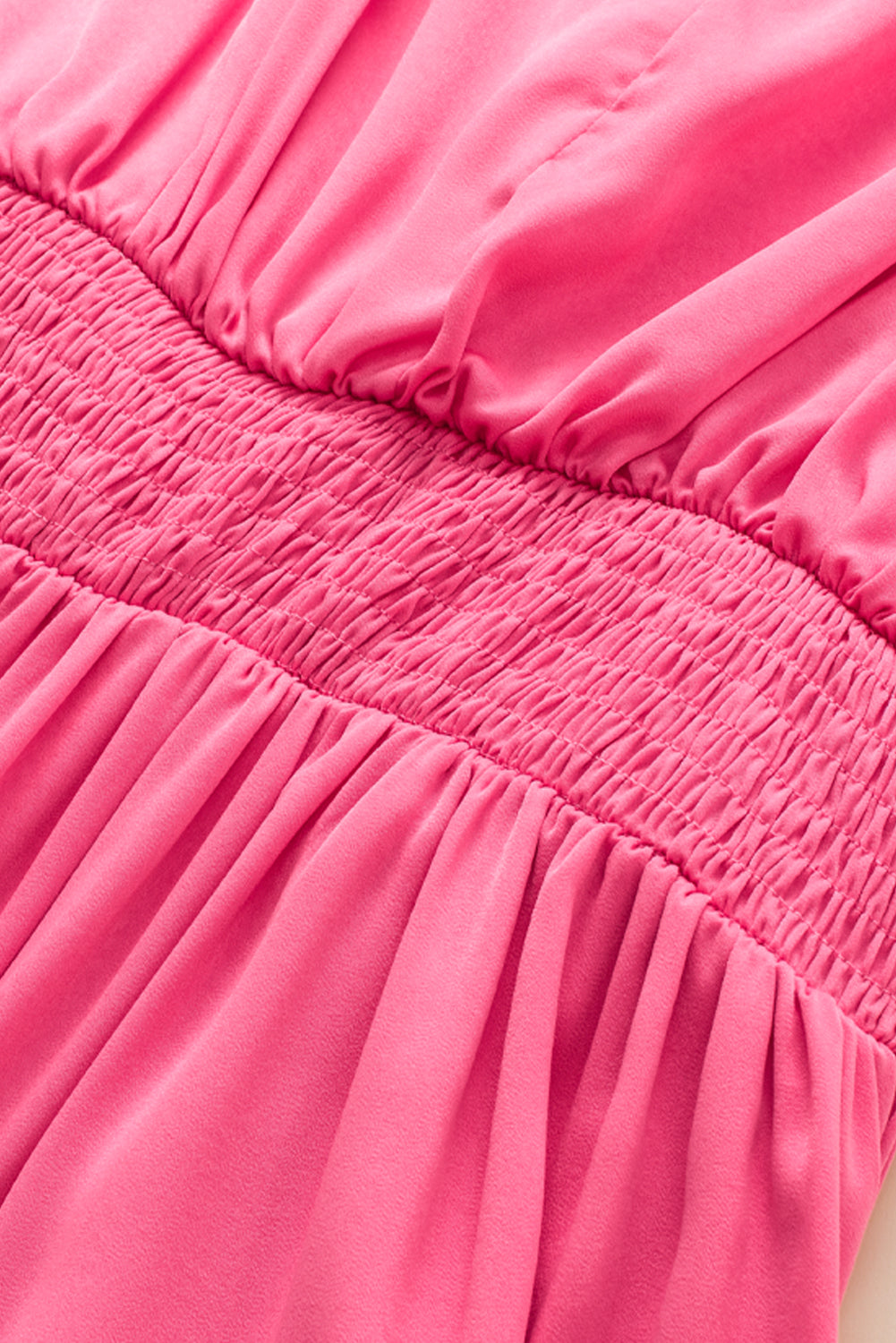 Strawberry pink geraffte ärmel v-ausschnitt smock taille gerafftes kleid