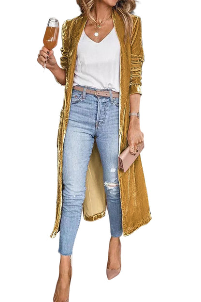 Gelber samt open front pocketed long duster
