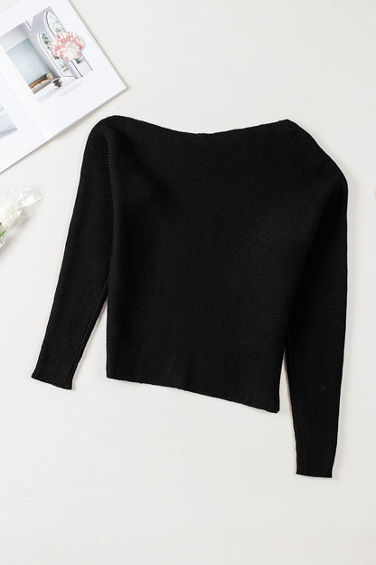 Schwarzer gestreifter langarm-strickpullover