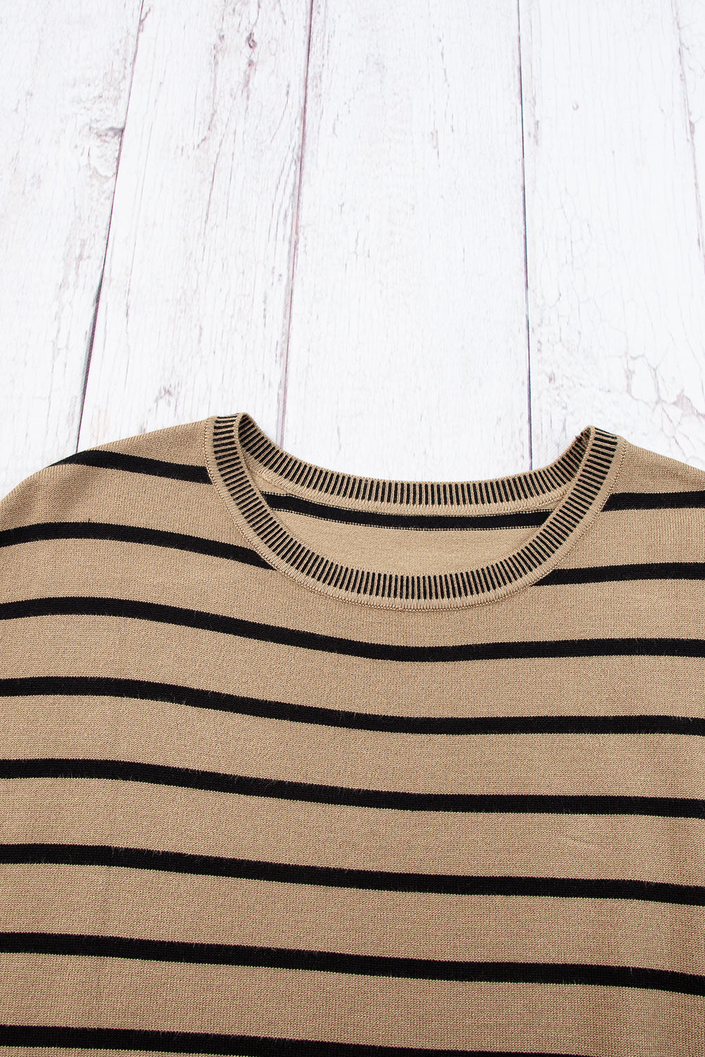 Khaki streifen gestrickt fledermaus ärmel t shirt