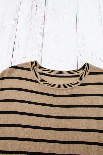 Khaki streifen gestrickt fledermaus ärmel t shirt