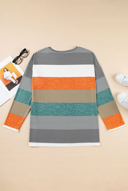 Grün gestreiftes plus size colorblock pullover top