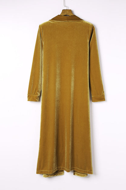 Gelber samt open front pocketed long duster