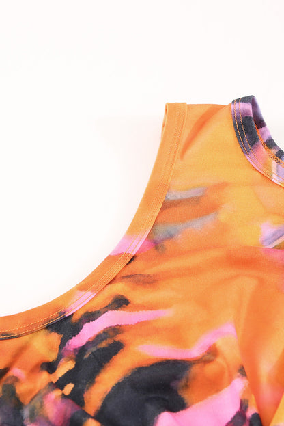 Mehrfarbig tie-dye print hollow out twist bodycon mini dress