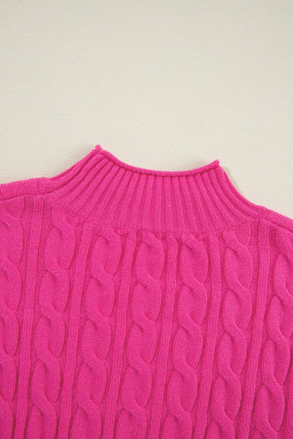 Rose red solid kabel stricken hohen hals drop shoulder pullover