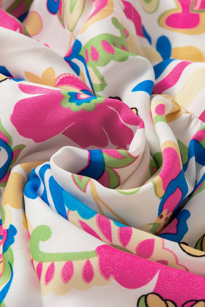 Rosenrotes gestreiftes Maxikleid mit selbstbindenden Trägern und Blumenmuster