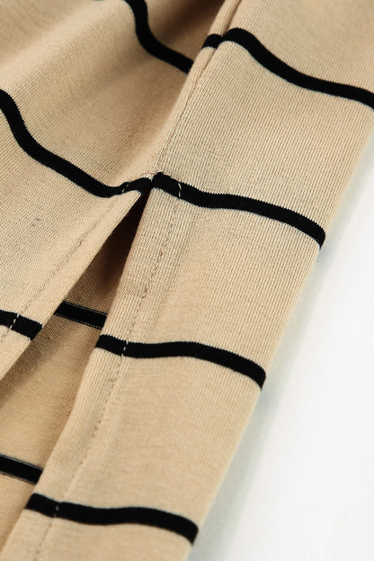 Apricot Gestreiftes Lässig geschlitztes langes Kleid