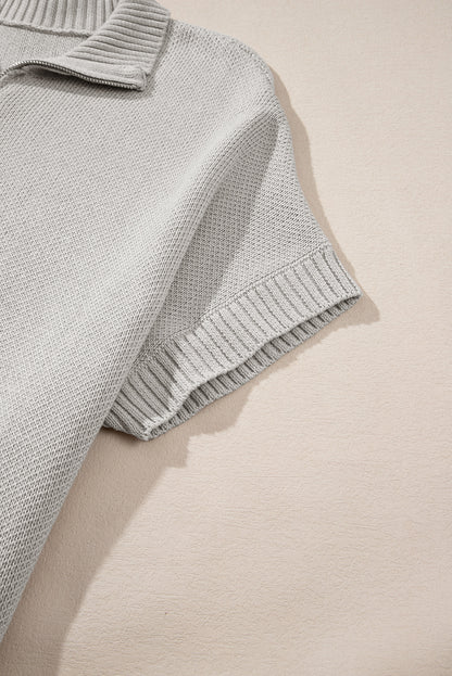 Hellgrauer quarter zip pullover mit kurzen fledermausärmeln
