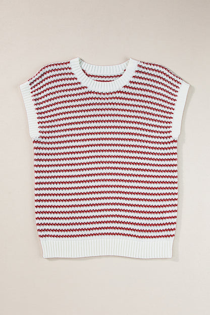 Rot gestreifte, gerippte weste mit lockerer passform und gestricktem pullover