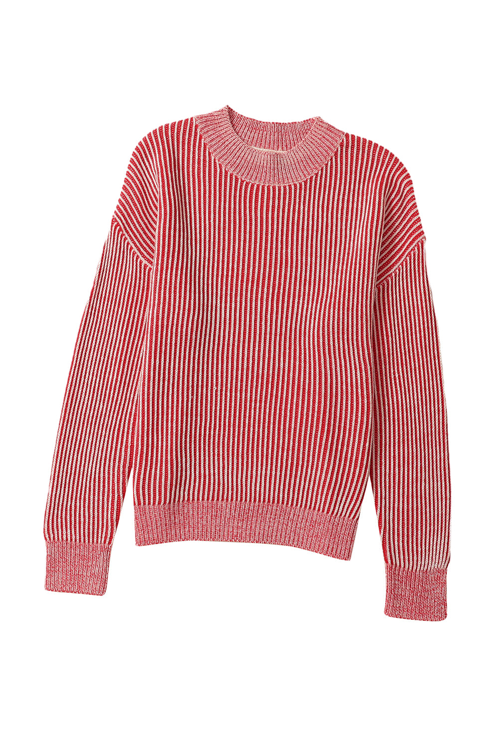 Gestreifter druck gerippter besatz pullover mit rundhalsausschnitt