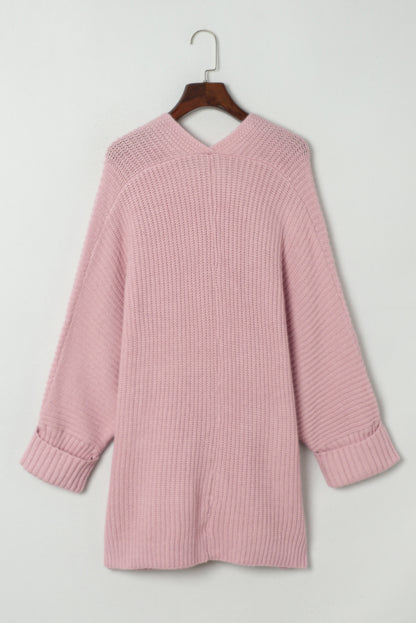 Rosa übergroßer pullover mit umgeschlagenen ärmeln cardigan