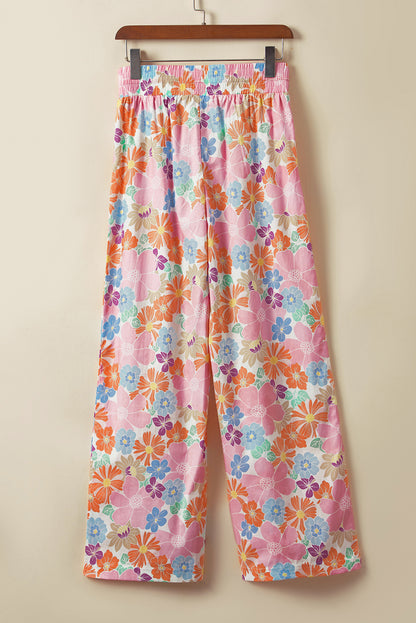Rosa floral smocked taille lose hose