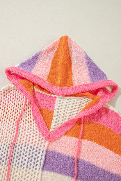 Rosa übergroßer colorblock-pullover mit v-ausschnitt und kapuze