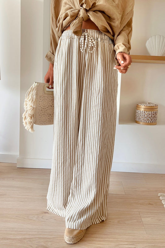 Khaki streifendruck weite hose mit kordelzug
