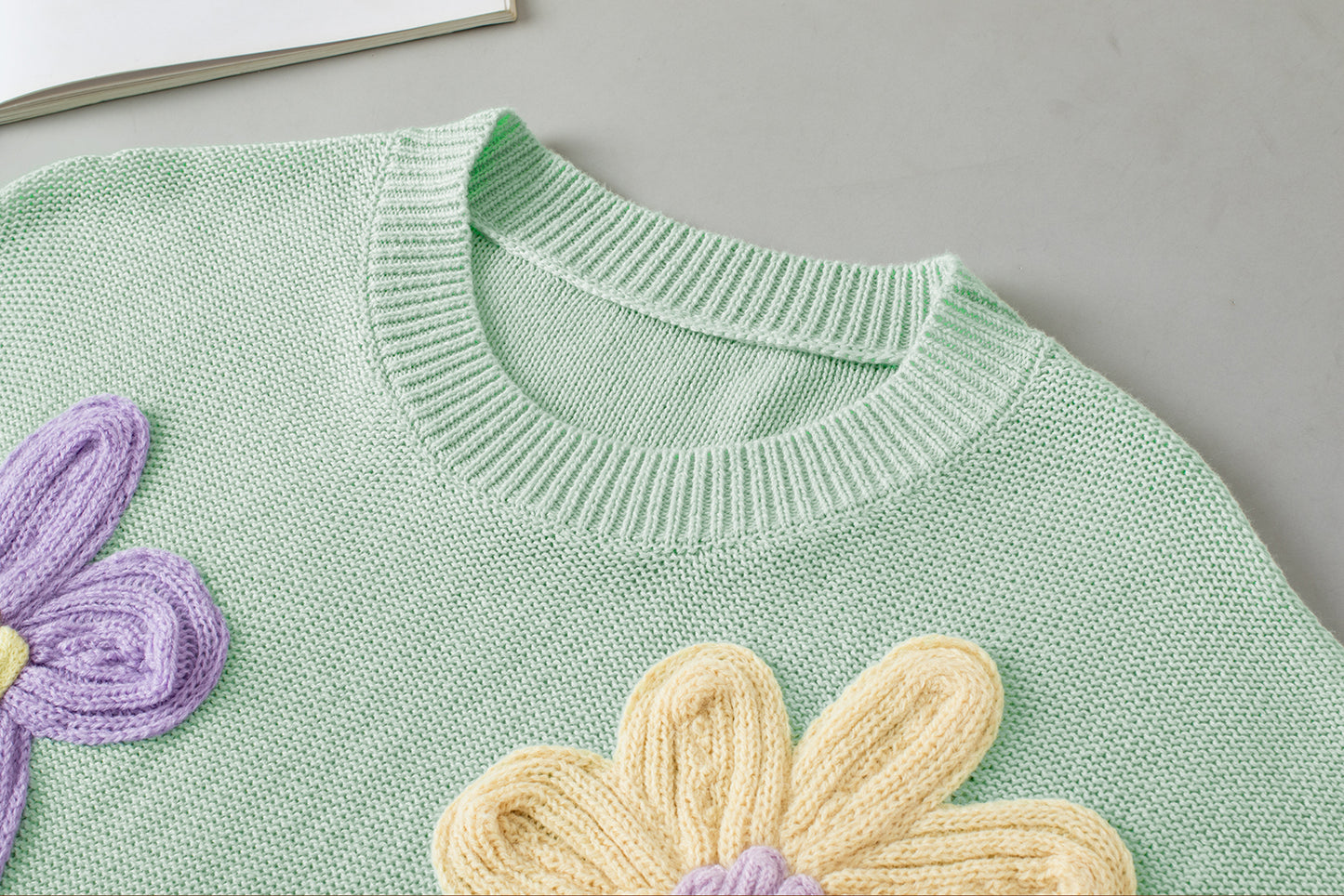 Moonlight jade multi crochet flower knit kurzarm pullover top